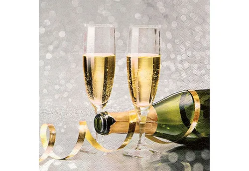 ti-flair Papierserviette, Servietten Papier 33x33cm Sektflasche und Gläser Motiv 20 Stück Grau