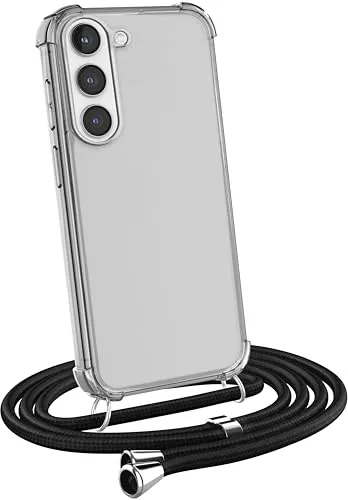 MyGadget Handykette für Samsung Galaxy S23 - [ TPU Hülle mit verstellbaren Band ] - Handyhülle mit Handyband zum Umhängen Kordel Schnur Case Schutzhülle - Schwarz