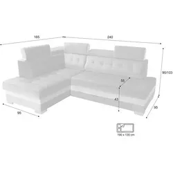Robin Paris Ecksofa mit Schlaffunktion Bettkasten 5 Verstellbare Kopfstützen Sofa L-Form Schlafsofa Freistehende Eckcouch Schlafcouch Wohnzimmerm...