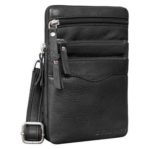 STILORD Aria Brusttasche Leder klein multifunktional für Damen und Herren Gürteltasche Vintage Umhängetasche 8 Zoll Farbe:schwarz