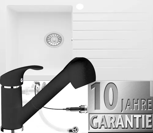 Granitspüle Weiß Berlin KüchenspüleEinbauspüle Spülbecken 76x44 cm Armatur Cekm.