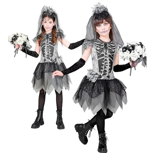 W WIDMANN MILANO Party Fashion - Kinderkostüm Skelettbraut, bezauberndes Design für Halloween und Fasching, Größe 128 cm
