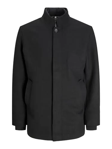 Jack & Jones JJEHARRISON Wolljacke schwarz S (48) - Funktionsjacke aus 55% Polyester und 40% Wolle, winddicht und pflegeleicht, ideal für modische Ansprüche in der kalten Jahreszeit.