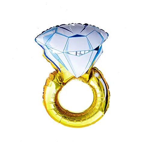Oblique Unique® Folien Luftballon Diamant Ring Trauring Hochzeitsring Folienballon für Hochzeit JGA Junggesellinnenabschied Verlobung Party Gold Weiß Blau