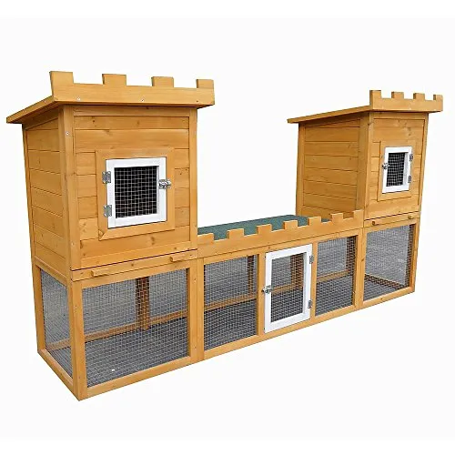 Melko Kleintierhaus-Schloss mit Freilaufgehege XXL - Kleintiergehege für draußen: Geräumiger 2-Ebenen-Stall mit wetterfestem Dach, ideal für Kaninchen und Hühner, bietet geschützte Bereiche und viel Platz zum Spielen.