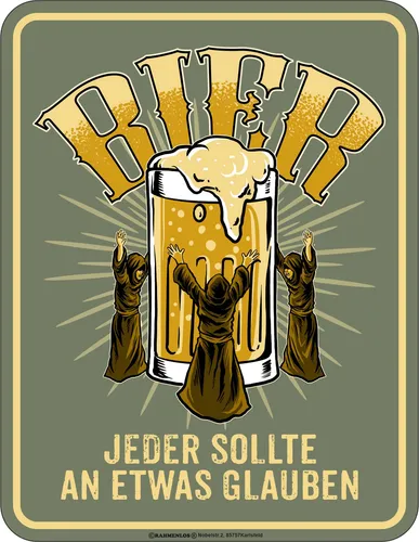 Magnet Spruch - Bier - Glauben - Größe 7x9 - geprägter Blechmagnet