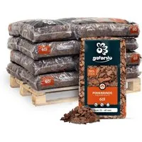 Galamio Rindenmulch Pinie Grob 60l – 12 Sack Palette - Dekorativer Rindenmulch aus Mittelmeerkiefer, grobe Körnung von 25-40 mm. Schützt den Boden vor Witterungseinflüssen und fördert die Bodenqualität. Ideal für Gartenprojekte und ansprechende Grünflächen.