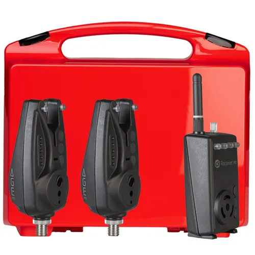 Carp Sounder AGE pro Set 2 Bissanzeiger + Receiver + Koffer - Praktisches Set mit 2 Bissanzeigern und Receiver für alle Süßwasserfische. Ideal für den Angelsport, inklusive Tragetasche für einfachen Transport.