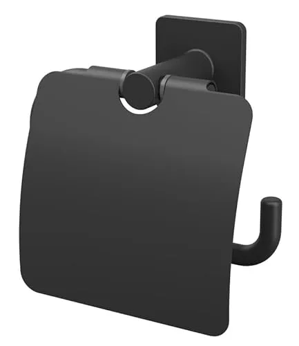 Lenz Papierhalter KOVA in Schwarz-matt – Mit Deckel – Wandmontage – Zum Bohren oder Kleben – Hochwertige Verarbeitung mit Anti-Fingerabdruck Oberfläche – 4813751