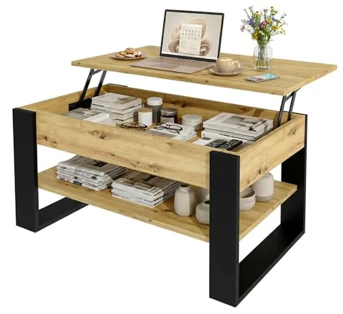möbelkap Couchtisch mit anhebbarer Platte – Höhenverstellbarer Wohnzimmertisch in Eiche Artisan Schwarz - Flexibler Couchtisch mit anhebbarer Platte für komfortables Arbeiten und Entspannen. Verstecktes Fach und Ablage bieten praktischen Stauraum. Robust und pflegeleicht im modernen Loft-Stil – ideal für jedes Wohnzimmer.