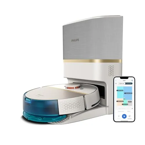 PHILIPS Homerun Serie 7000 Saug-Wischroboter mit Saugstation - Saugroboter mit 5000 Pa Saugleistung, 360° LiDAR-Navigation und 180 Minuten Laufzeit, ideal für Teppiche und Tierhaare, reinigt effizient und erkennt kleine Hindernisse.