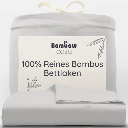 Bambaw Bambus Betttuch ohne Gummizug 240x290 cm, atmungsaktive Laken ohne Gummizug, antibakterielle und hypoallergene Bettwäsche, kühlende Bettwäsche Sommer, nachhaltige Bettlaken aus Bambus (Grau)