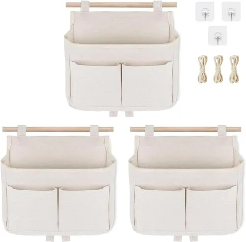 Stück Organizer zum Aufhängen über der Tür,Hängeorganizer Hängetasche mit ,Haken,Hängeaufbewahrung,Aufbewahrungskörbe,Bad Organizer Hängend,Leinen Stoff Organizer Hängend für Home,Bad (Weiß) 3