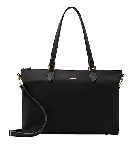 L.CREDI Damen-Shopper Alena Henkeltasche Schwarz - Elegante Henkeltasche aus hochwertigem Kunstleder mit geradlinigem Design. Praktisches Rückfach mit Reißverschluss und gut organisierter Innenraum für alle Essentials.