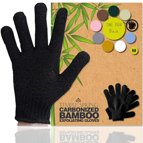 Temple Spring Peelinghandschuh, Peeling Körper Duschschwamm, Waschhandschuh Körper Sauna Zubehör, Peeling Handschuh, Duschhandschuh Badezubehör für Ingrown Hair, Luffa Handschuh - Schwarz