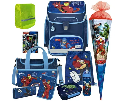 Scooli EasyFit Schulranzen 1.Klasse Jungen (11-tlg) - Schulranzen für Grundschüler, ergonomisch, leicht und mit MESH-POLSTERUNG für angenehmen Tragekomfort. Sicher und robust mit wasserdichtem Boden und Sicherheitsreflektoren.