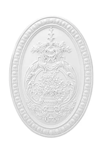 Produktbild Wandrelief | vorgrundiertes schlagfestes Polyurethane | Bild | Barock | Verzierung | weiß | PU | Hexim Perfect | 500 x 350 mm | K4093