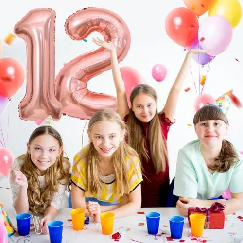 Geburtstag Deko zahlen luftballon 12 jahre | Folienballon Roségold