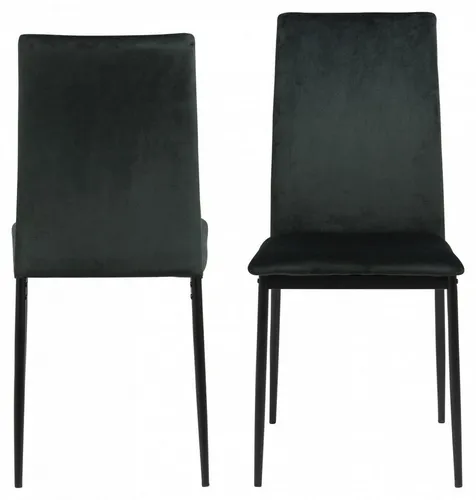 Gepolsterter Stuhl Weyer aus Samt in Dunkelgrün mit Metallrahmen - Esszimmerstuhl mit edlem Samtbezug, stilvolles Design in Dunkelgrün und Schwarz, ideal für moderne Wohnräume und bietet hohen Komfort.