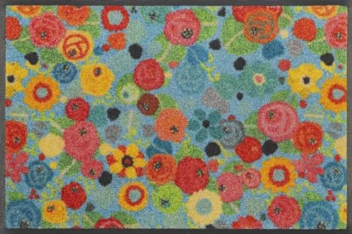 wash+dry Fußmatte Flower Power 40x60cm - Bunt und Waschbar - Fußmatten in Premiumqualität, innen und außen einsetzbar, rutschfest und bis 60°C waschbar - ideal für Allergiker und Tierbesitzer.