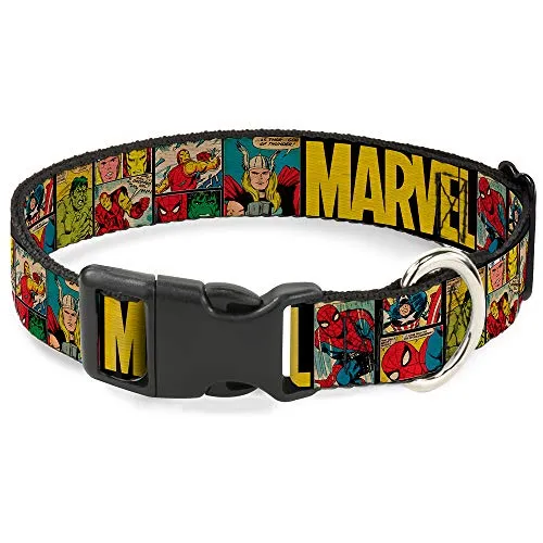 Hundehalsband, Kunststoffclip, Marvel Retro Comic Paneele, 15,2 bis 22,9 cm, Schwarz/Gelb