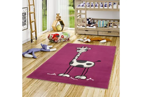 Pergamon Kinderteppich Pink mit Animalprint, 185x270 cm - Weicher Velours Teppich für das Kinderzimmer in trendigem Pink. Pflegeleicht und schmutzabweisend, ideal für spielerische Akzente im Raum.