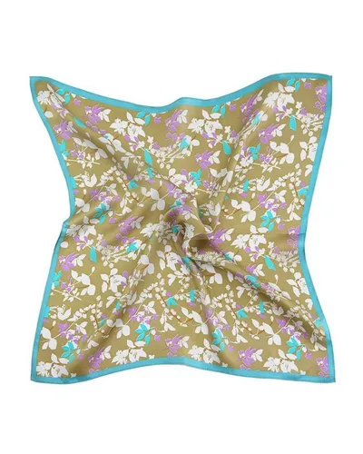 MayTree Seidentuch quadratisch Blütenzweige – stilvolles Nickituch in Türkis, Gold und Lila - Seidentücher, 100% Seide für ein luxuriöses Tragegefühl, perfekt für modische Akzente und vielseitige Styles.