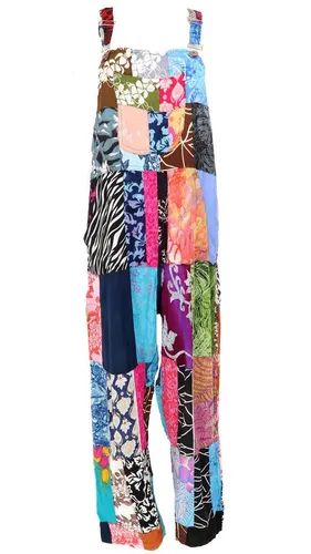 Guru-Shop Relaxhose Patchwork Upcycling Latzhose Unisex Boho Ethno Style - Bunte Latzhose aus 100 % Viskose, ideal für lässige Outfits. Perfekt für den Alltag oder entspannte Freizeitaktivitäten.