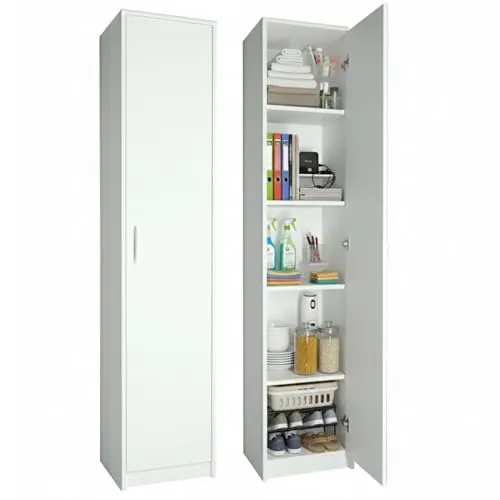 Regal mit 5 Ebenen – Elegantes Bücherregal in Weiß - Bücherregal mit 4 Einlegeböden und 1 Tür, bietet großzügigen Stauraum und moderne Soft-Edge-Technologie für Sicherheit und Stil.