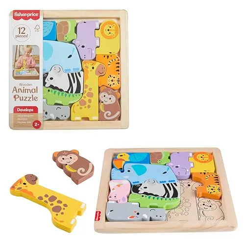Fisher-Price Holzsteckpuzzle Zwierzątka - Kreatives Holzsteckpuzzle mit niedlichen Tiermotiven, fördert die Feinmotorik und das logische Denken von Kindern. Ideal für Spiel und Spaß!