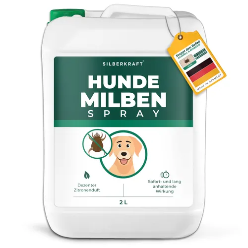 SILBERKRAFT Milbenspray für Hunde - Effektiver Schutz gegen Milben und Parasiten. Das SILBERKRAFT Milbenspray sorgt für ein gepflegtes Fell und reduziert Juckreiz. Ideal für die Behandlung von Hundebetten und Decken, um Neubefall vorzubeugen.