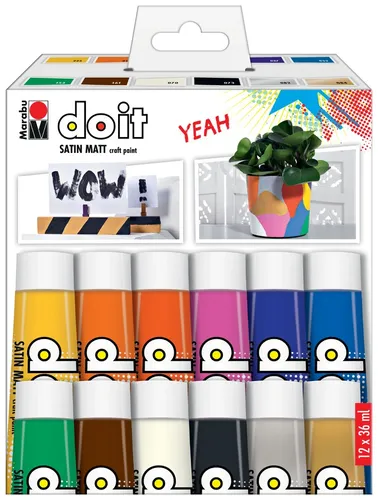 Marabu do it Craft Paint 12x 36ml - Kreative Farbvielfalt für DIY-Projekte - Schreibutensilien für kreative Bastelarbeiten, 12 leuchtende Farben in handlichen 36ml Flaschen, ideal für verschiedene Materialien und Techniken.