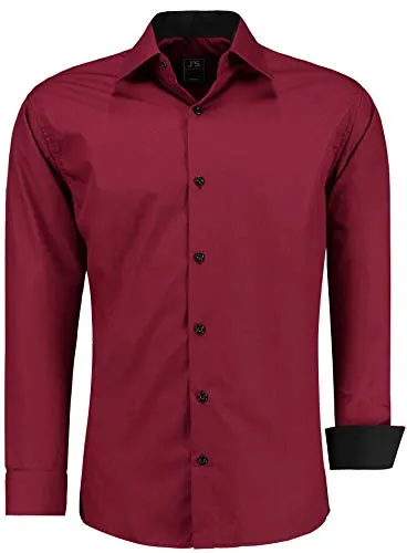 J'S FASHION Herren-Hemd - Slim-Fit - Pflegeleicht in Bordeauxrot XXL - Herrenhemden, langlebig und bügelleicht, ideal für Business und Freizeit – für höchsten Tragekomfort und perfekte Passform in vielen Größen.