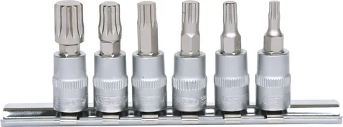 KS Tools 911.1547 - 6-teiliges Bit-Stecknuss-Satz XZN M4-M10, vernickelt und ideal für präzise Handbetätigung