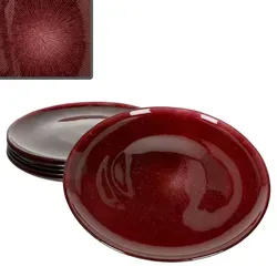 Suez Speiseteller Ø27cm - 6er Set in Rot mit Goldglitzer - Elegante Teller aus Glas für festliche Anlässe, mit goldenen Glitzerelementen und radialem Relief – ideal für Weihnachtsmenüs und besondere Dinnerabende.