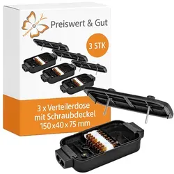 3x Verteilerdose 150x40x75mm für KFZ als Sicherungskasten mit Schraubdeckel 8x4-polige Verbindung spritzwassergeschützt