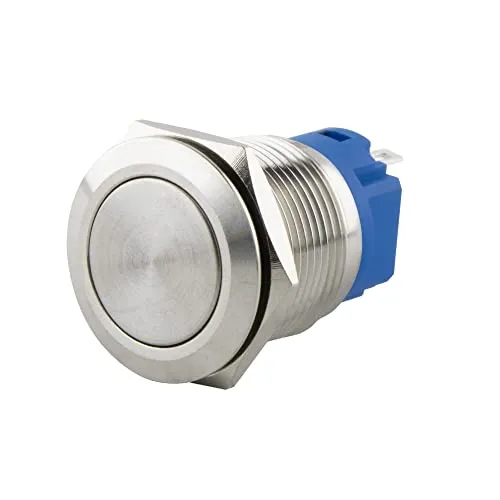 Produktbild SeKi Edelstahl Druckschalter Ø16mm rastend flacher Kopfform Lötösen/Flachstecker 0,5x2,8 Anschluss