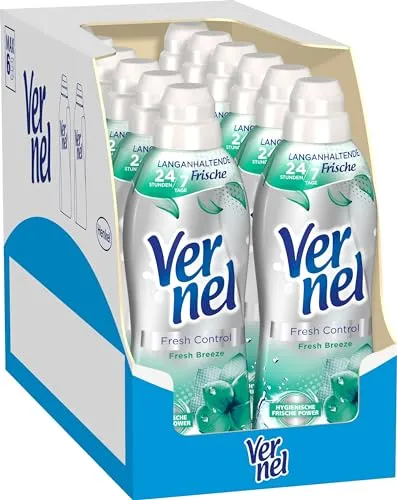 VERNEL Fresh Control Fresh Breeze Weichspüler 444WL (12x37 Waschladungen), Wäscheduft für 24/7 langanhaltende Frische mit Geruchs-Neutralisierungs-Technologie, recycelbare Flasche