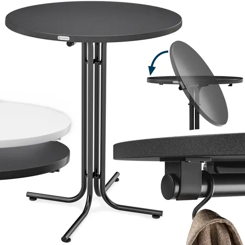 Casaria® Klappbarer Stehtisch Ø 80 cm - Witterungsbeständig und Elegant - Bartisch für die Terrasse, klappbar und stabil mit 2 Haken für Jacken oder Taschen. Ideal für Gartenpartys und Events, leicht zu reinigen und bis 100 kg belastbar.
