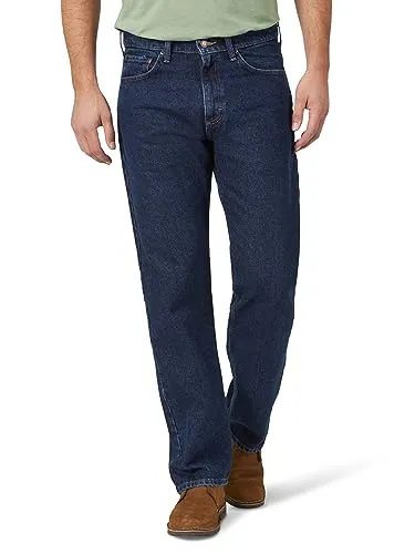 Wrangler Authentics Herren-Baumwolljeans mit 5 Taschen, Klassische, Flexible, lässige Passform, Dunkle Spülung, 32W / 34L