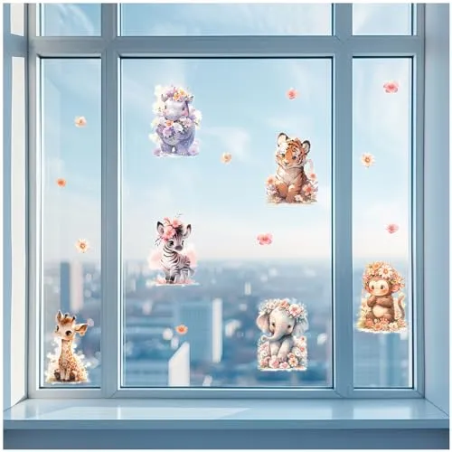 Yabaduu Fensterbilder 3x DIN A4 Bögen Fensterfolie Sticker für Kinder Badezimmer Kinderzimmer Wohnzimmer Aufkleber Fensteraufkleber wasserfest Y076 (05 Tiere)