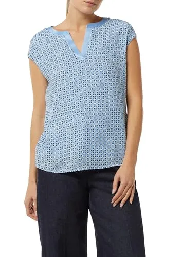 comma Gemustertes Blusenshirt mit Satinblende in Hellblau von comma,
