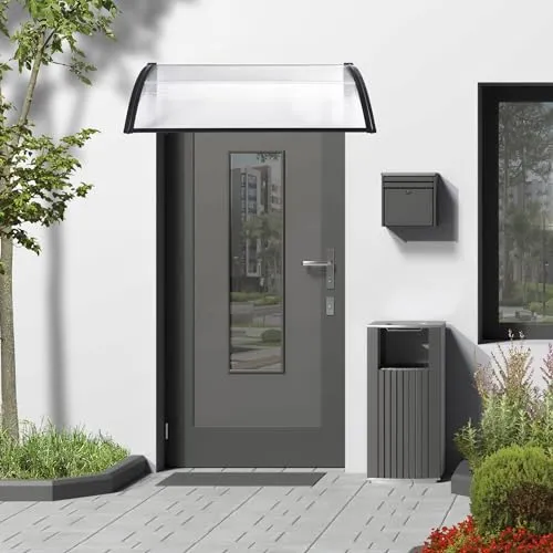 [en.casa] Vordach für Haustür Mellerud Überdachung 150 x 100 cm Pultvordach Balkon Türüberdachung Polycarbonat Aluminium Schutzdach Terrasse Schwarz/Transparent