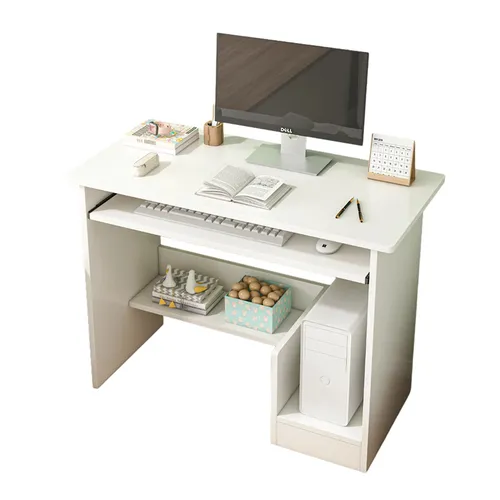 Moderner weißer Computertisch mit Schublade und Regalen