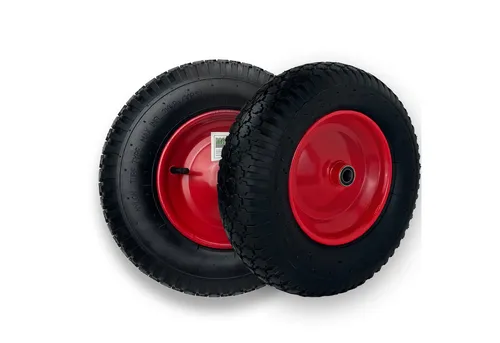 TRUTZHOLM Schubkarren-Rad 2x 4.80/4.00-8 mit Achse - Ersatzräder für Schubkarren, Kinder-Go-Karts und mehr. Profi-Qualität mit 4-lagiger Luftbereifung für hohe Stabilität und Federungskomfort.