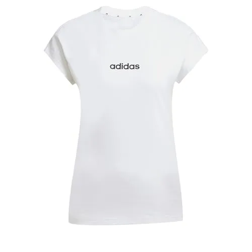 adidas Damen Essentials Linear Cotton Shirt, White/Black, XS