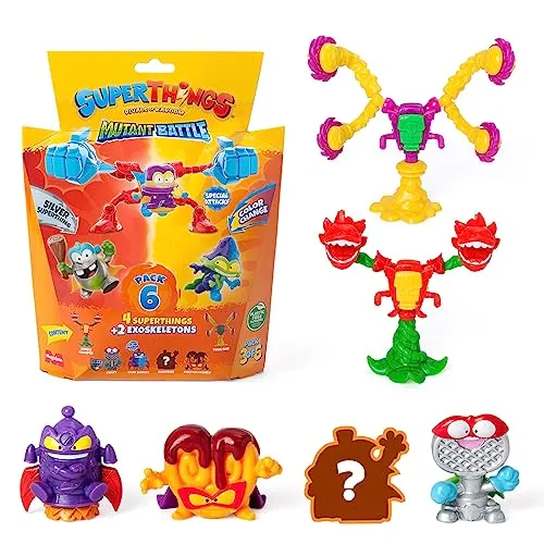 Superthings Serie Mutant Battle – Packung mit 6 Stück – enthält 4 SuperThings (1 silberner Kapitän) und 2 Exoskeletons. 3 x 6 Stück