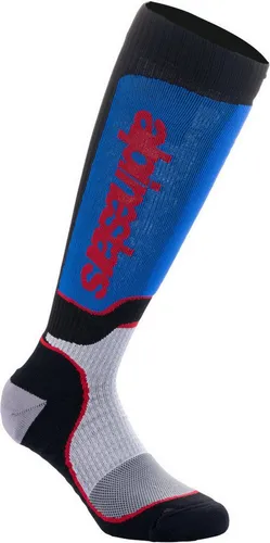 Alpinestars MX Socken Plus Schwarz/Weiß/Royal Blau - Sportsocken für Herren, optimaler Komfort und Unterstützung beim Motocross, aus atmungsaktiven Materialien für besten Tragekomfort.
