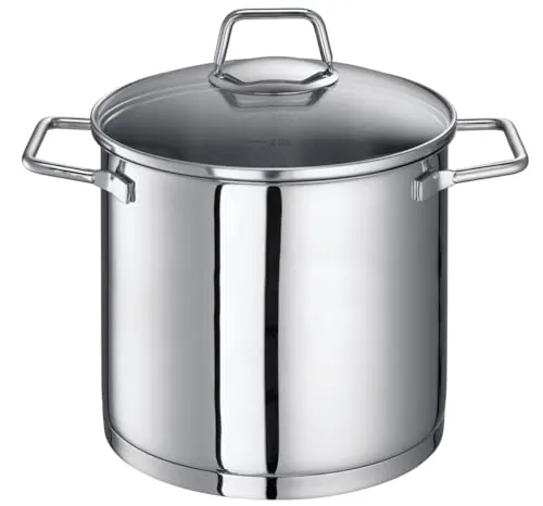 Schulte-Ufer Wega Topf 20cm 5l 6406620 - Kochtopf aus hochwertigem Edelstahl 18/10 mit energiesparendem ecotherm Allherd-Aluminium-Kapselboden, ideal für alle Herdarten. Hitzebeständiger Glasdeckel und praktische Innenskalierung für sicheres Abgießen.