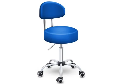 Tresko Rollhocker Blau mit Lehne – Ergonomischer Drehhocker für den Salon - Hochwertiger Rollhocker in Blau mit ergonomischer Lehne, ideal für Kosmetikstudios und Praxen. Flexibel und stabil durch verchromtes Fußkreuz und leise Rollen, die den Boden schonen.